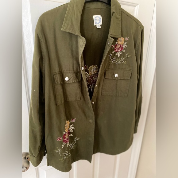 Francesca Olive Green Embroidery Long sleeve Shirt - Picture 7 of 12